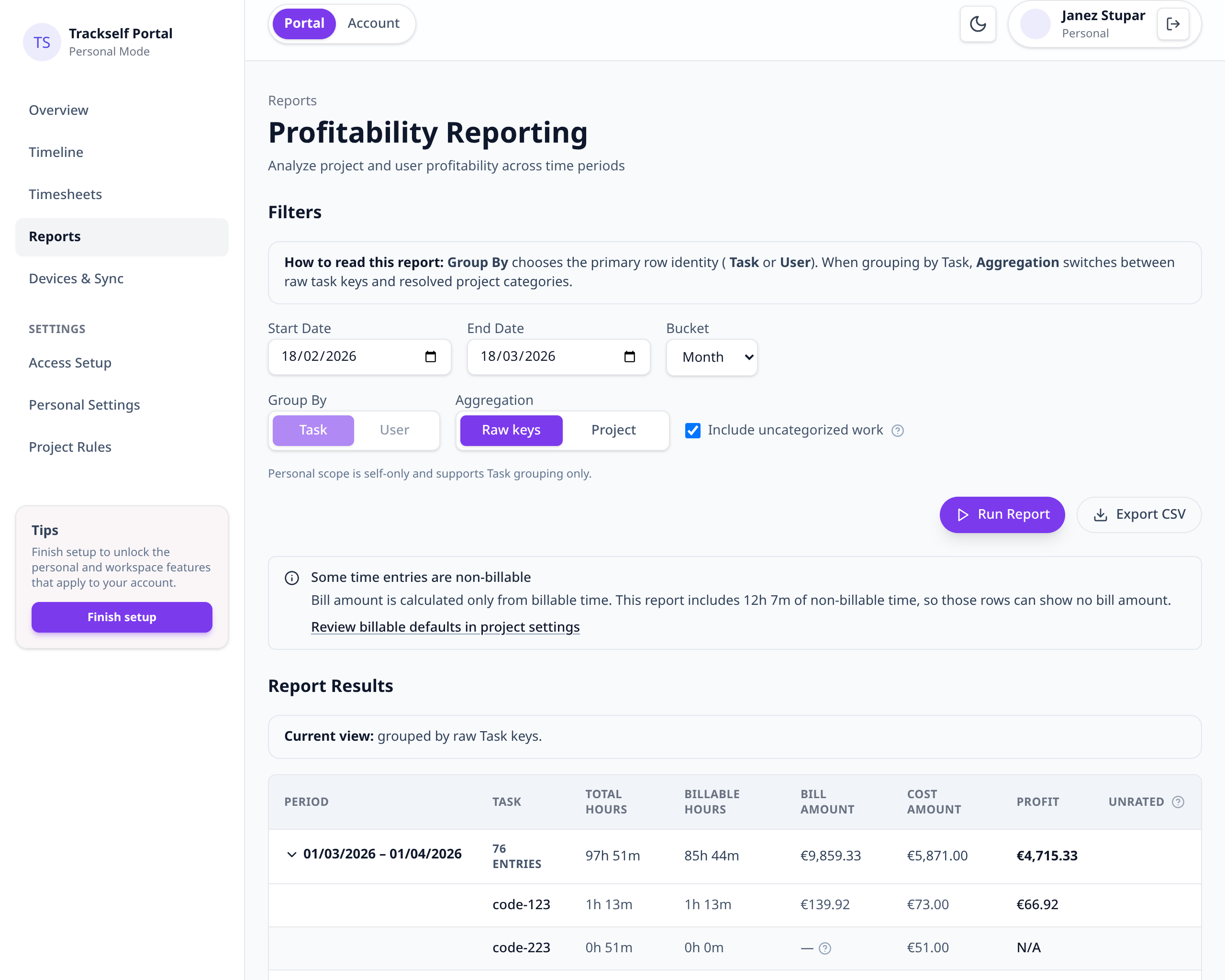 Trackself portal showing privacy-aware browser review and reporting
